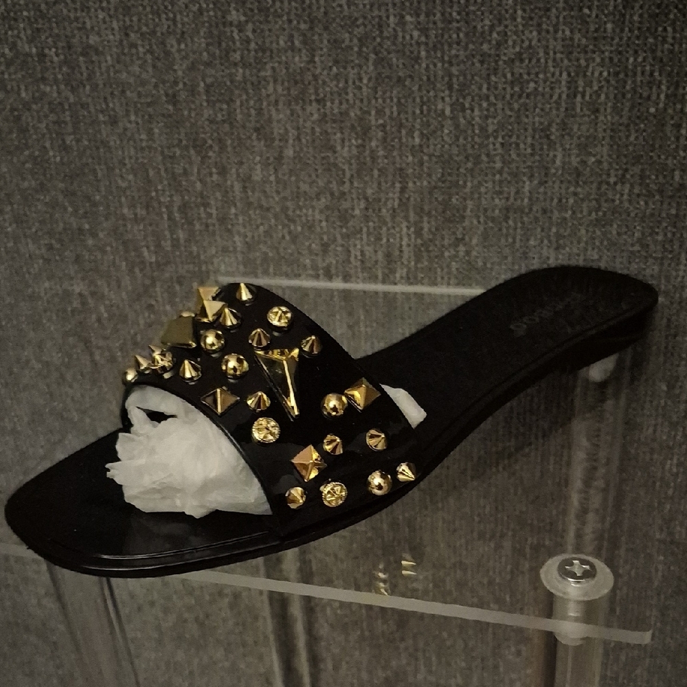 Studded Black Slide Sandals